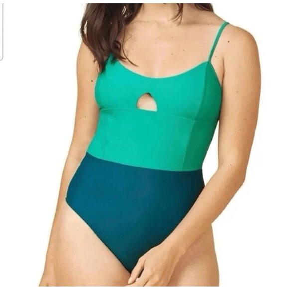 Summersalt THE SWAN DIVE Swimsuit Size 12 Great Teal Color block ONE PIECE NWT - Picture 1 of 14